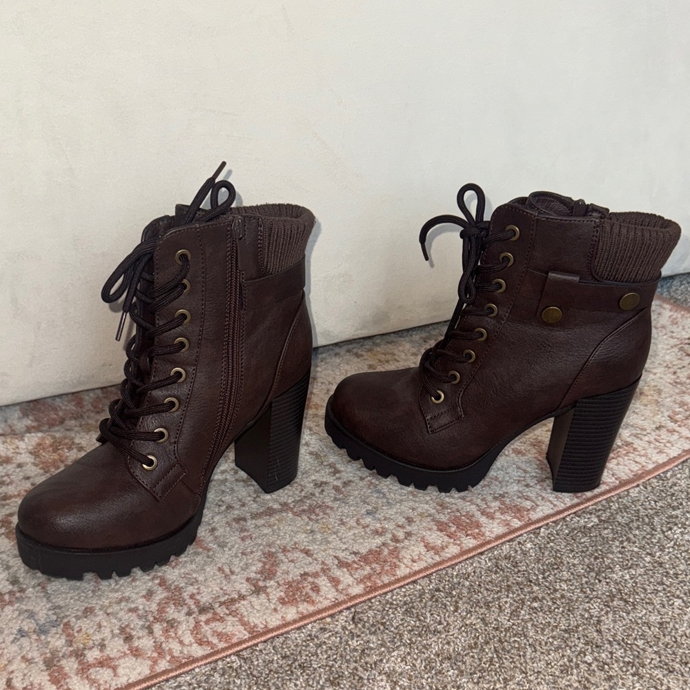 Brown Lace-Up Ankle Boots